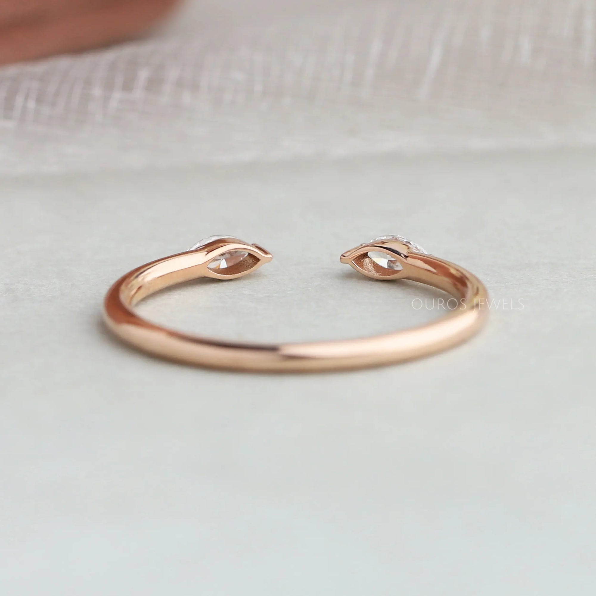 Open Cuff Two Stone Marquise Diamond Dainty Ring Rings