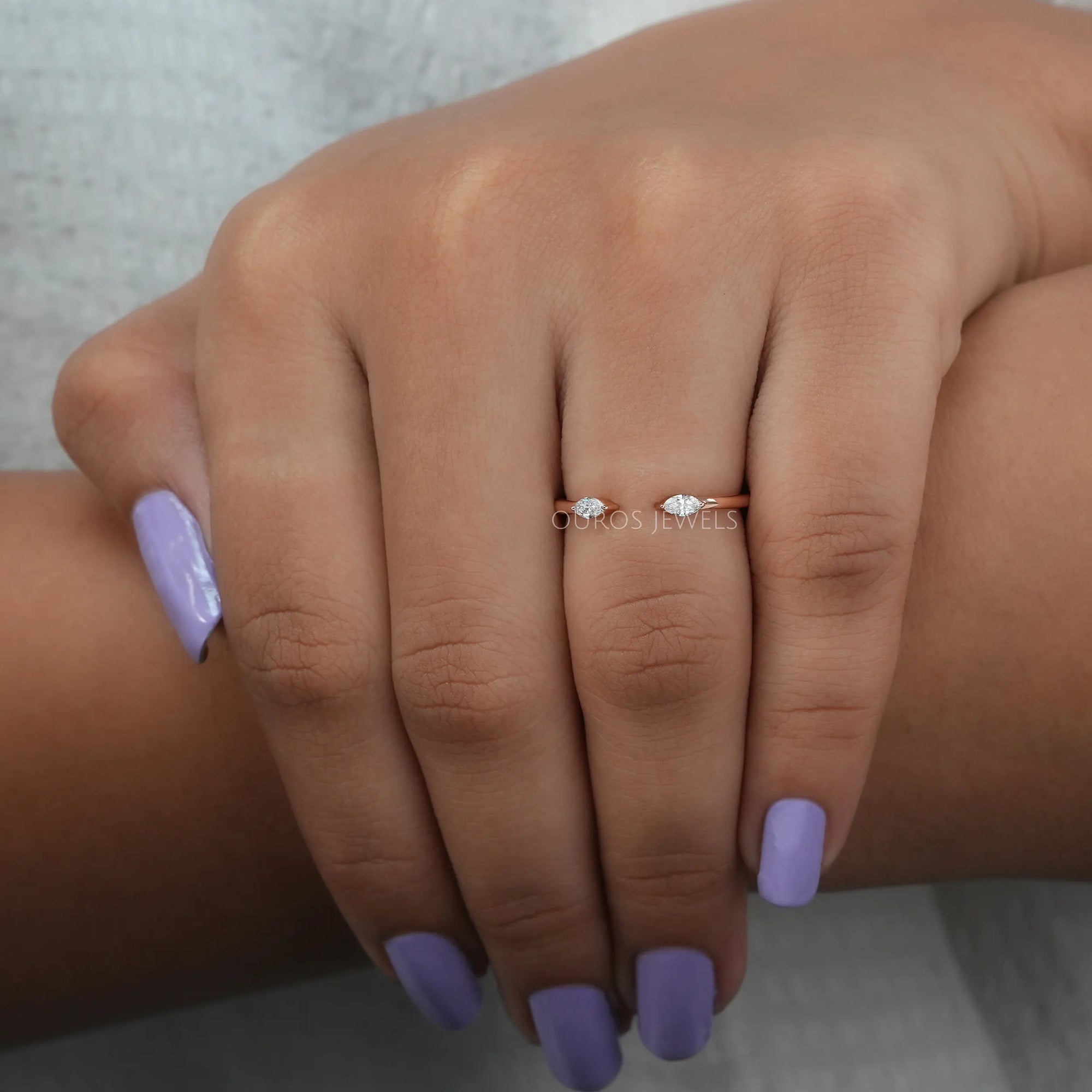 Open Cuff Two Stone Marquise Diamond Dainty Ring Rings