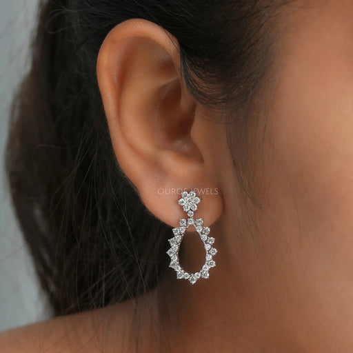 [A Women wearing Pear Style Drop Dangle Earrings]-[Ouros Jewels]