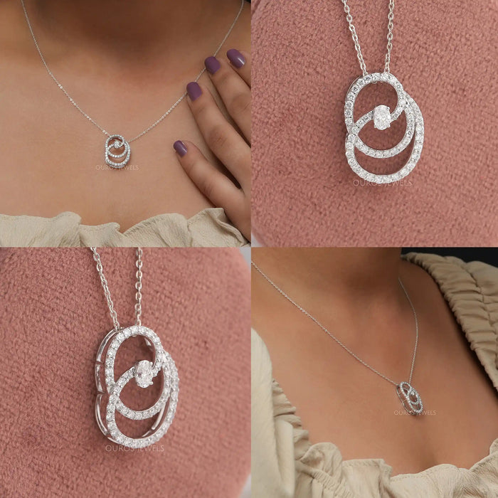 Collage of lab created diamond necklace in 14k solid white gold
