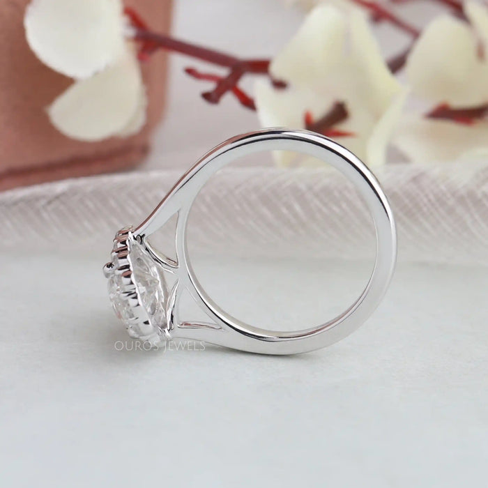 14k white gold shank of oval diamond halo engagement ring