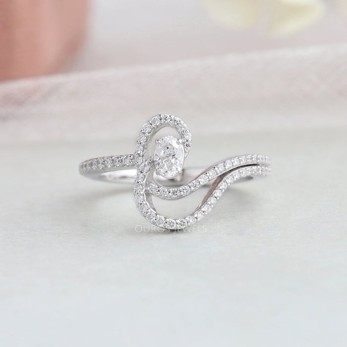 [Oval Diamond Solitaire Accent Ring]-[Ouros Jewels]