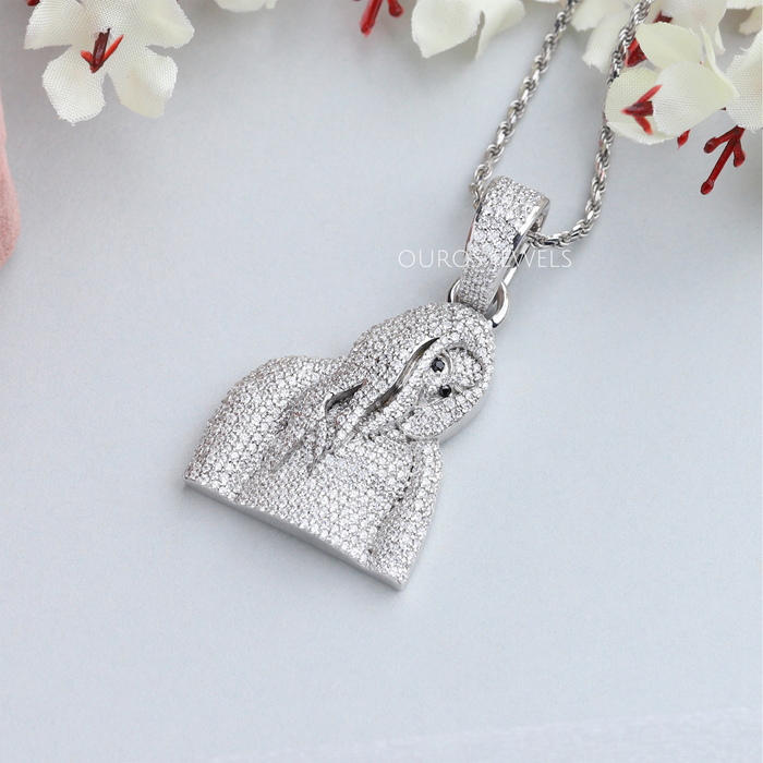 [Human Face Like Design in Round Cut Diamond Pendant]-[Ouros Jewels]