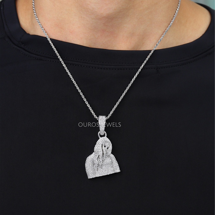 [View of Hiphop Pendant on Neck]-[Ouros Jewels]