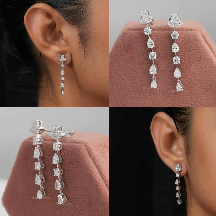 Collage of multi shape conflict free diamond earrings with screw back setting in solid gold