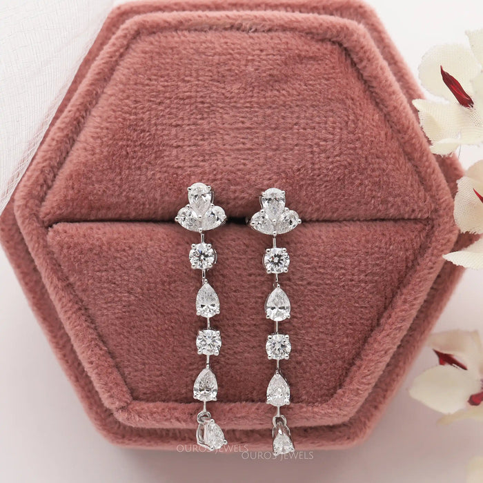 Round and pear brilliant cut multi shape lab diamond earrings in jewelry box