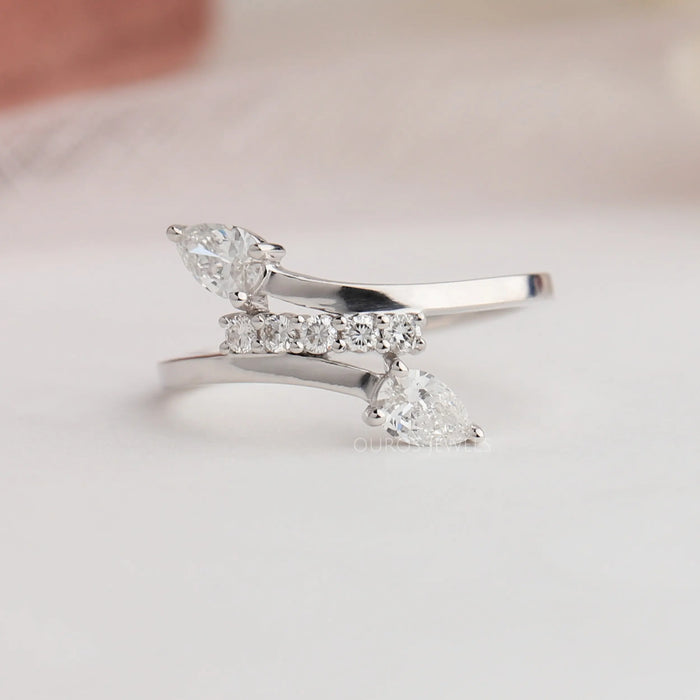 Pear And Round Cut Cluster Diamond Bypass Ring