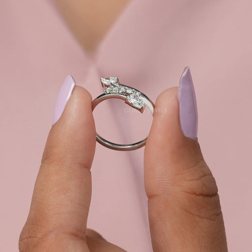 Pear And Round Cut Cluster Diamond Bypass Ring