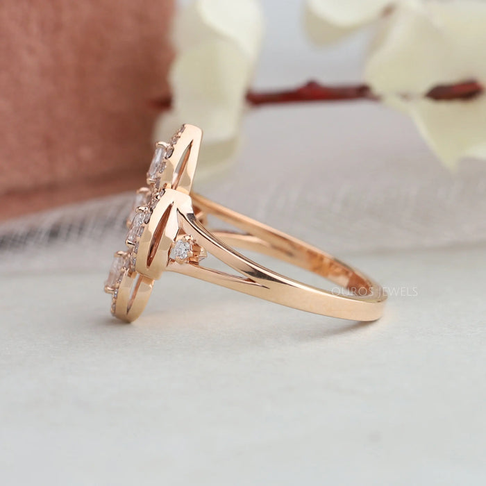 14k alluring rose gold split shank of pear shaped diamond flower style wedding ring