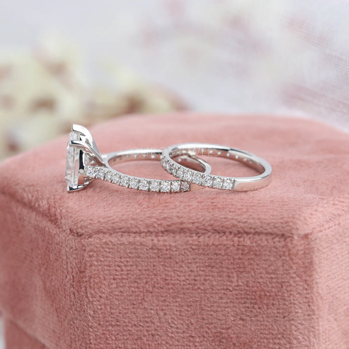 [Pear Diamond Engagement Ring With Half Eternity Matching Band]-[Ouros Jewels]