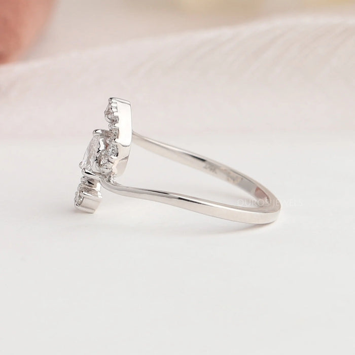 14k white gold band of pear shaped lab diamond engagement ring