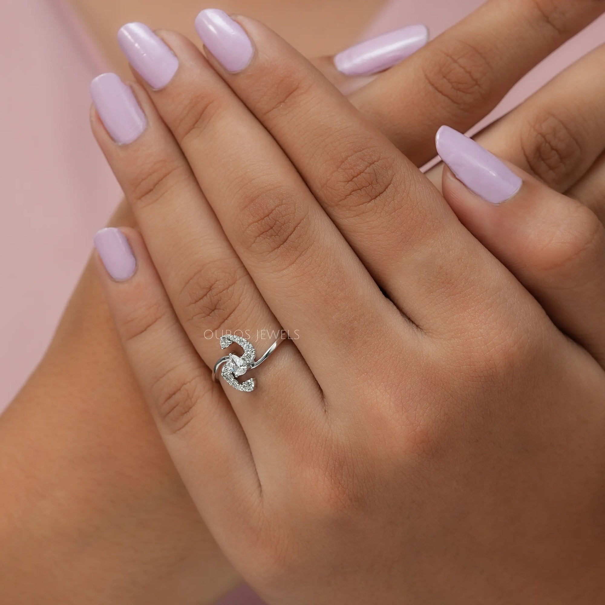 Pear Cut Lab Cluster Diamond Bypass Ring