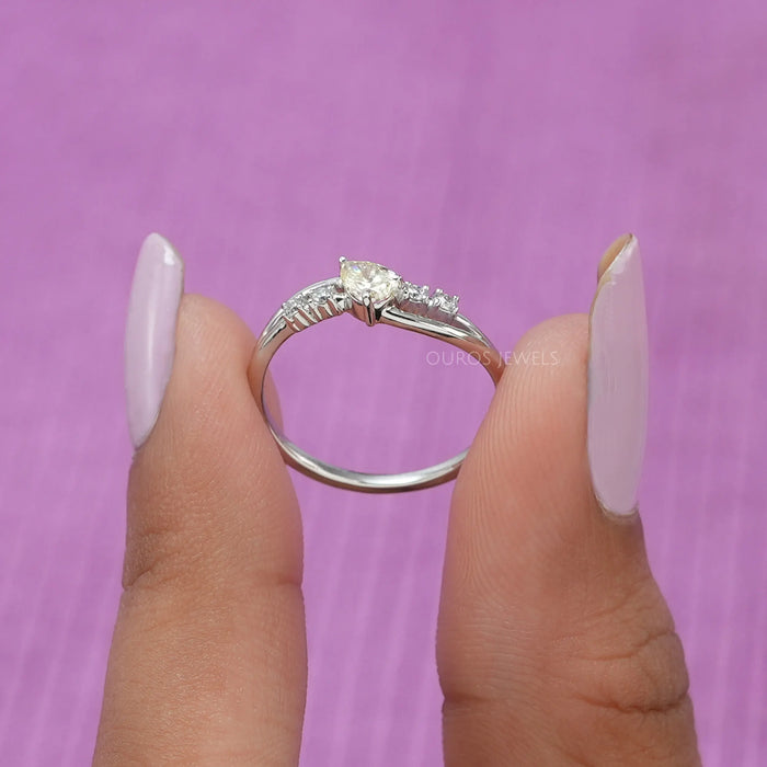 A close up look of pear cut lab made diamond ring, for making your special day memorable
