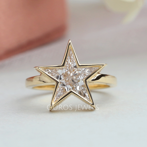 Star Shaped Pie Cut Lab Grown Diamond Engagement Ring With Bezel Setting In Yellow Gold
