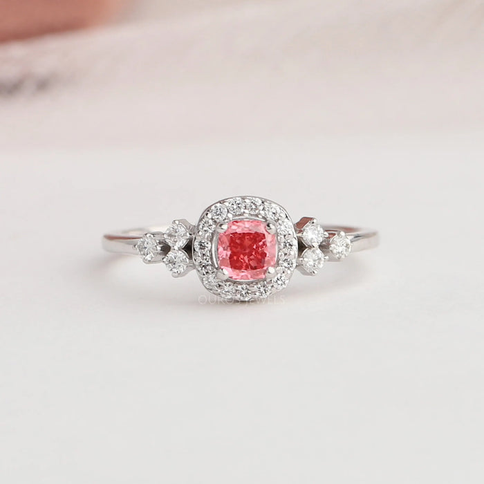 Pink antique cushion lab made diamond engagement ring in solid white gold