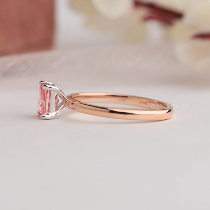 Side View Of Rose Gold Lab Diamond Engagement Ring Crafted With Cushion Cut Diamond 
