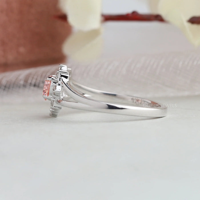 Side view of white gold lab diamond ring crafted with heart cut diamond