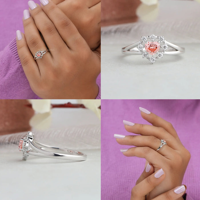 Collage of heart cut eco friendly diamond engagement ring
