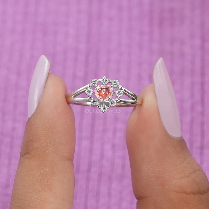 In Finger front Look Of fancy colored Lab grown diamond halo ring