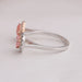 14k white gold open cuff diamond wedding ring made with pink heart shaped lab diamonds