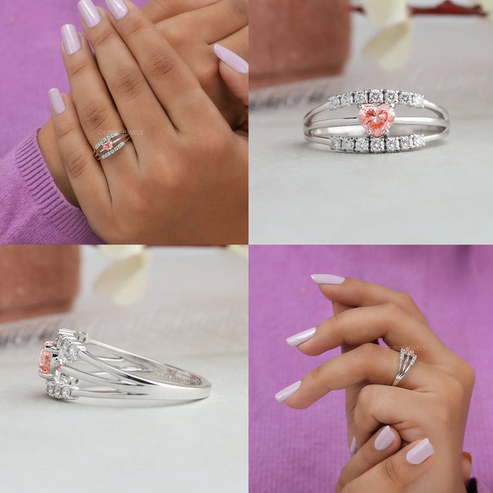 Matching Split Heart Diamond Wedding Ring Set in White Gold