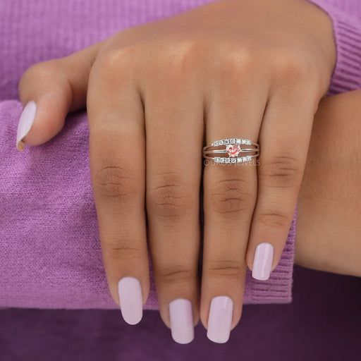 In finger look of shining heart shaped lab created diamond solitaire ring with fancy pink diamond