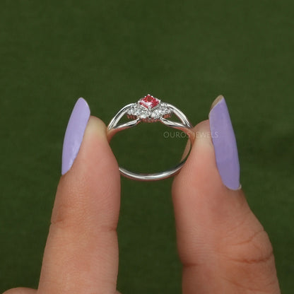 Pink Princess Cut Halo Split Shank Ring