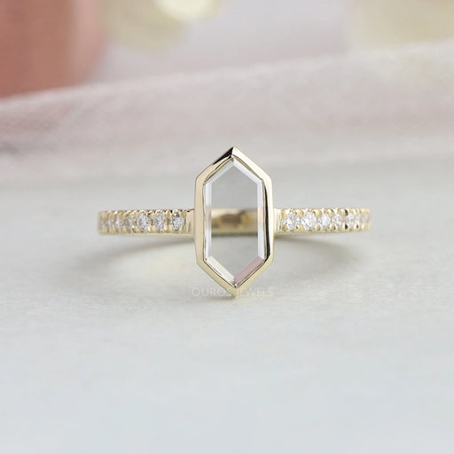 [Hexagon Long Portrait Cut Diamond Solitaire Accent Ring]-[Ouros Jewels]
