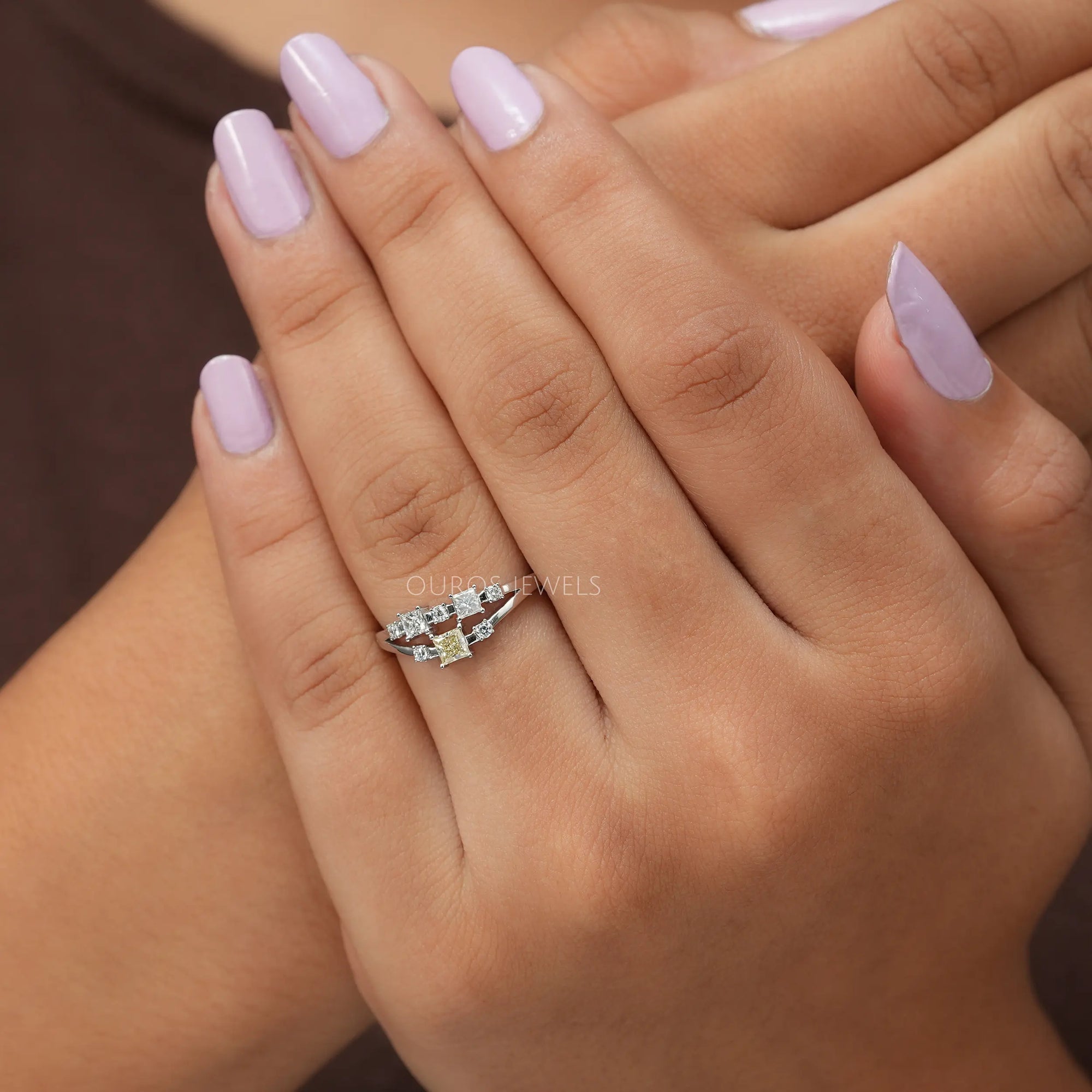 Princess And Round Cut Lab Diamond Cluster Ring