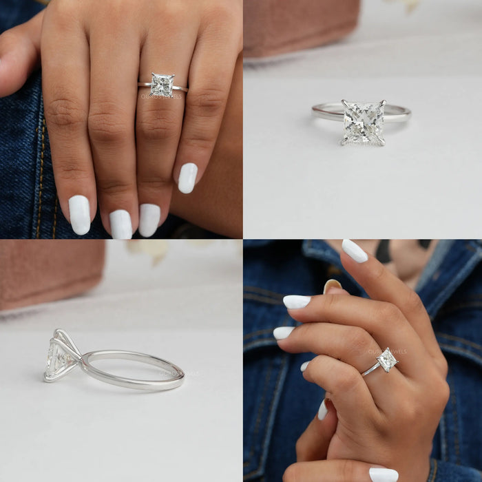 [3-Carat Princess-Cut Diamond Halo Engagement Ring]-[Ouros Jewels]