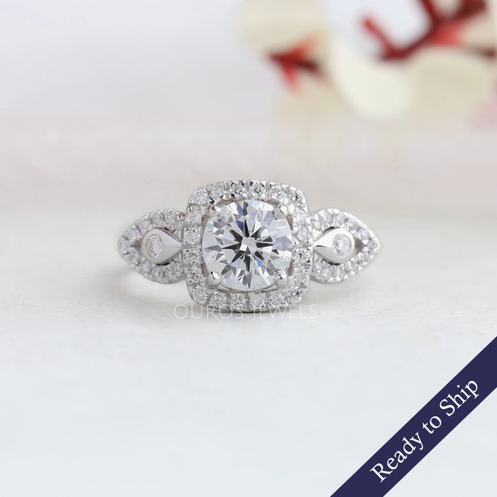 Three Stone  Halo Diamond Engagement Ring
