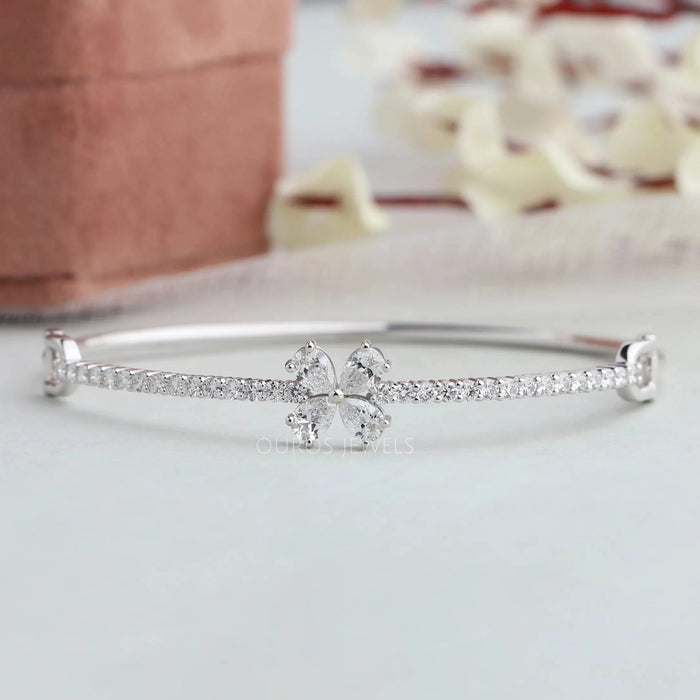 [Pear Cut Flower Shaped Bracelet In White Gold]-[Ouros Jewels]