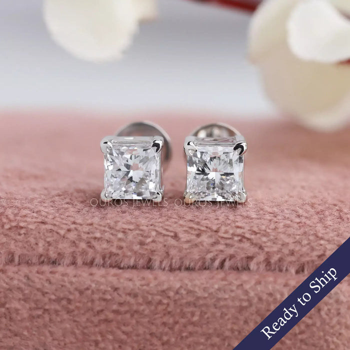 [Princess Cut Solitaire Studs Earrings]-[Ouros Jewels]