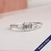 Three Stone Emerald Cut Lab Grown Diamond Engagement Ring With Claw Prongs In 14k White gold