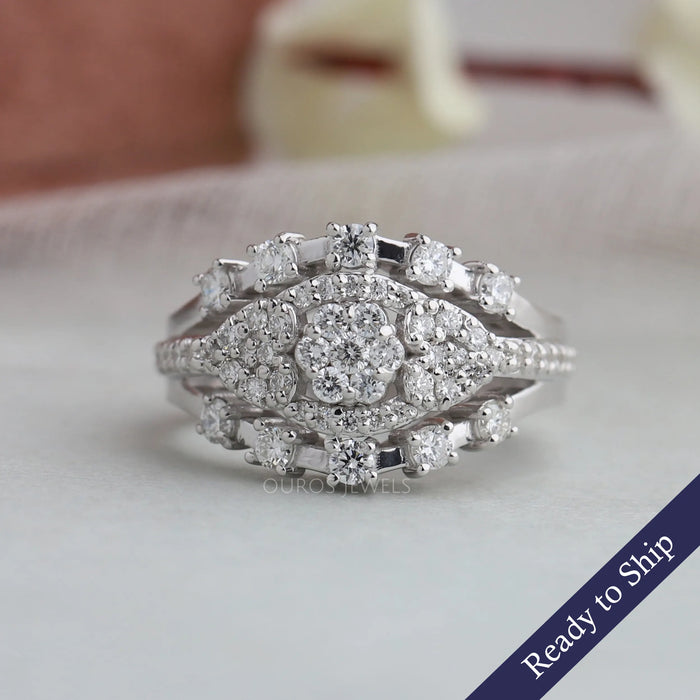 Floral  Style Round Cluster  Diamond  Engagement  Ring