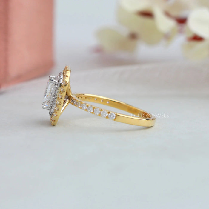 [18k Yellow Gold Double Halo Accent Ring]-[Ouros Jewels]