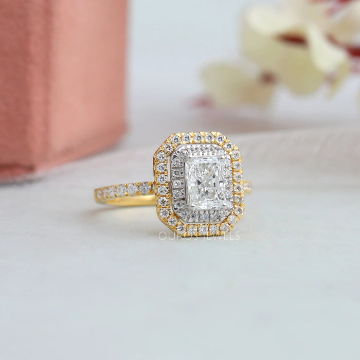  [Double Halo Engagement Ring With 1 Carat Radiant Cut Diamond]-[Ouros Jewels]