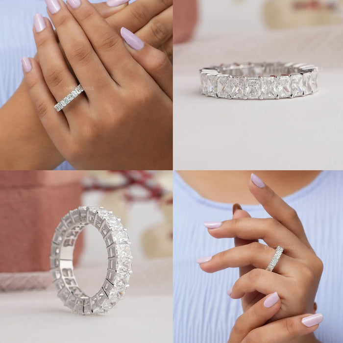 Collage Of VS Clarity Radiant Cut Lab Manufactured Diamond Eternity Wedding Band