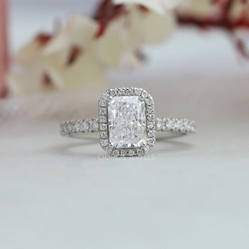 [1.50 Carat Radiant Cut Halo Diamond Engagement Ring]-[Ouros Jewels]