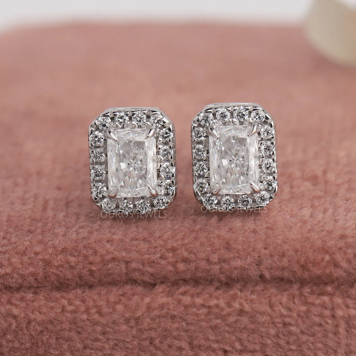 stud earrings crafted in 14 karat white gold and studded with lab grown diamonds