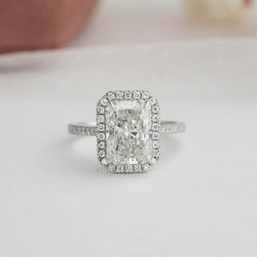 [Radiant Cut Halo Solitaire Accent Engagement Ring]-[Ouros Jewels]