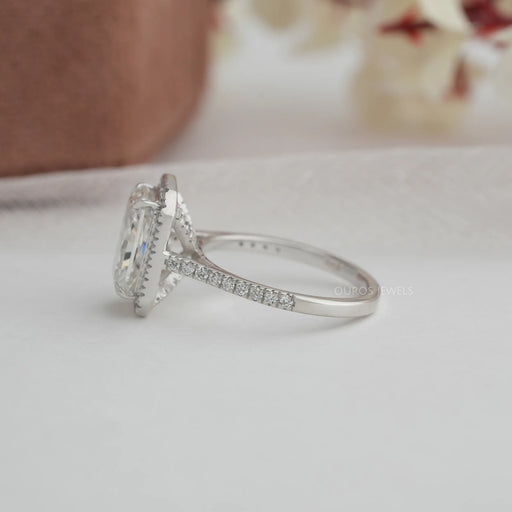 Radiant Cut Halo Solitaire Accent Engagement Ring