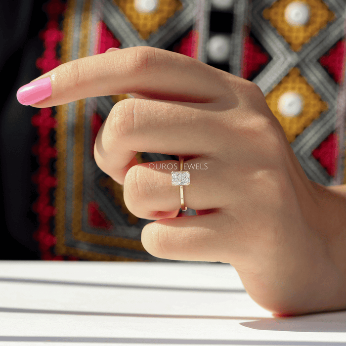 In Finger View Of Radiant Cut Diamond Solitaire Engagement Ring