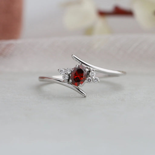 [Red Oval Lab Diamond Bypass Ring]-[Ouros Jewels]