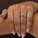 In finger look of red princess cut lab created diamond engagement ring with VS clarity diamonds