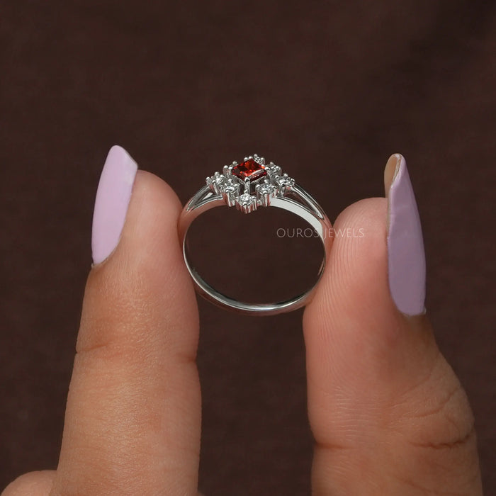 Red princess shaped eco-friendly diamond engagement ring, perfect ring for any occasion
