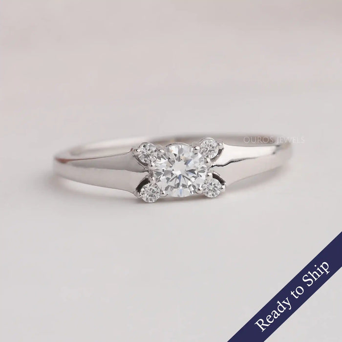 Round Cut Lab Grown Diamond Dainty Engagement ring In 14k White Gold