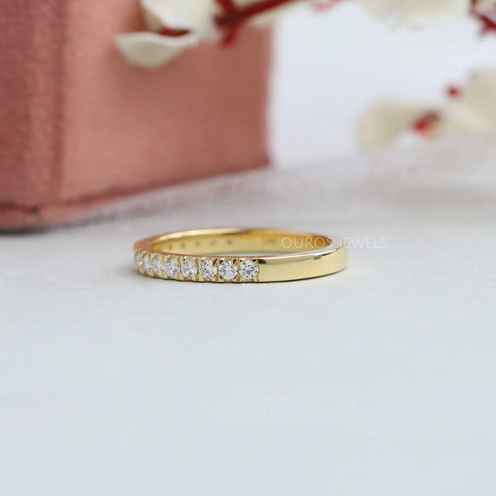 [Side View of Round Diamond Half Eternity Band]-[Ouros Jewels]