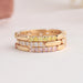 Three Round Diamond Wedding Band With Pink And Round Diamonds And Solid Yellow Gold