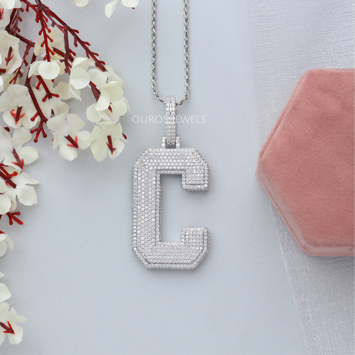 [Round Cut Conflict Letter Diamond Pendant]-[Ouros Jewels] 